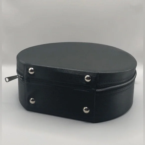 Sleek Vintage Round Zippered Cosmetic Travel Case - Picture 4 of 16